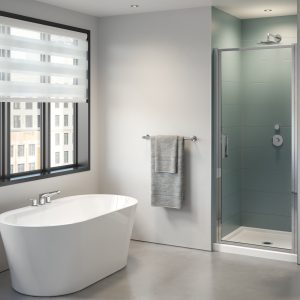 Elera Single pivot door, 5/16" (8 mm) glass, 79" H Chrome Shower Door
