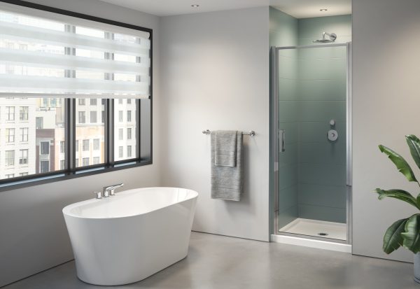 Elera Single pivot door, 5/16" (8 mm) glass, 79" H Chrome Shower Door