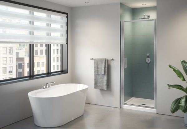 Elera Single pivot door, 5/16" (8 mm) glass, 79" H Brushed Nickel Shower Door