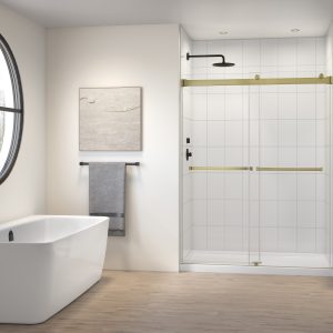 Gemini In-line, 1/4" (6 mm) glass, 75" H Brushed Gold Shower Door