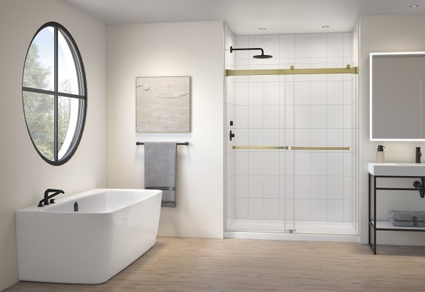 Gemini In-line, 1/4" (6 mm) glass, 75" H Brushed Gold Shower Door
