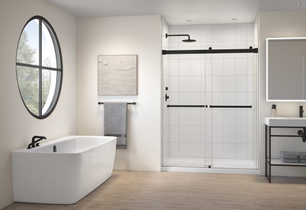 Gemini In-line, 1/4" (6 mm) glass, 75" H Matte Black Shower Door