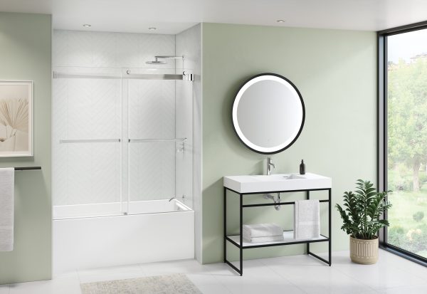 Gemini Tub enclosure, 1/4" (6 mm) glass, 60" H Chrome Shower Door