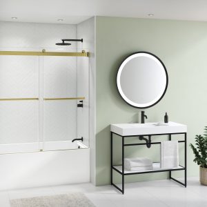 Gemini Tub enclosure, 1/4" (6 mm) glass, 60" H Brushed Gold Shower Door