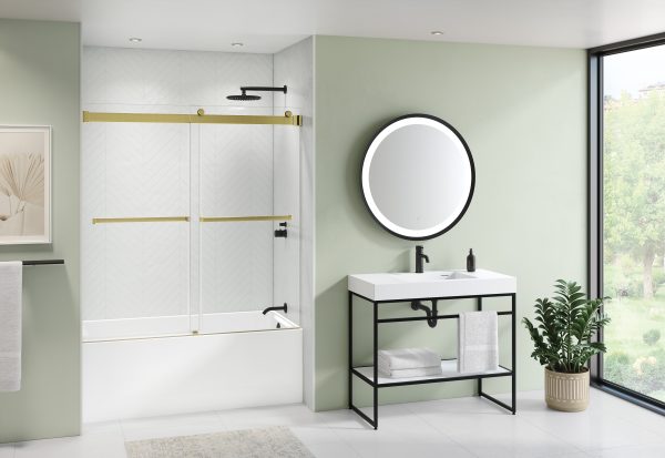 Gemini Tub enclosure, 1/4" (6 mm) glass, 60" H Brushed Gold Shower Door