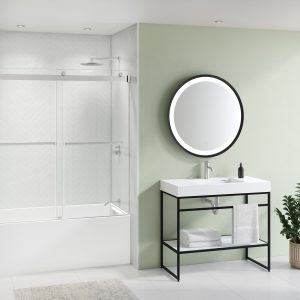 Gemini Tub enclosure, 1/4" (6 mm) glass, 60" H Brushed Nickel Shower Door