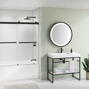 Gemini Tub enclosure, 1/4" (6 mm) glass, 60" H Matte Black Shower Door