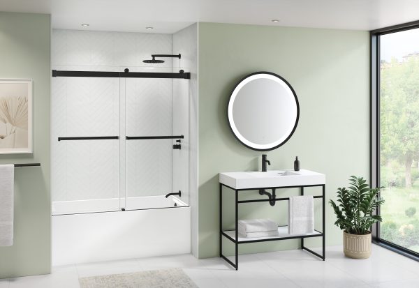Gemini Tub enclosure, 1/4" (6 mm) glass, 60" H Matte Black Shower Door