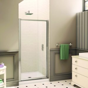 Montreal Single pivot door, 5/32" (4 mm) glass, 65" H Chrome Shower Door