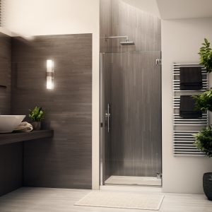 Select Kara   Single pivot door, 1/4" (6 mm) glass, 70" H Chrome  Shower Door