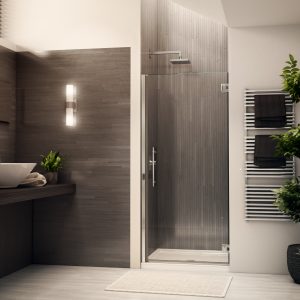 Select Kara   Single pivot door, 1/4" (6 mm) glass, 70" H Brushed Nickel Shower Door