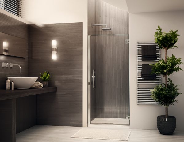 Select Kara   Single pivot door, 1/4" (6 mm) glass, 70" H Brushed Nickel Shower Door