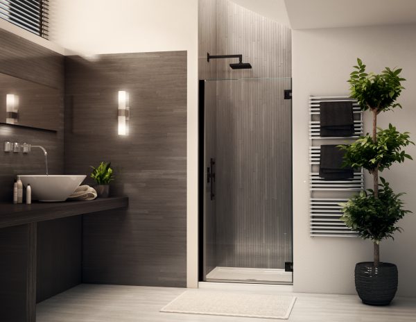 Select Kara   Single pivot door, 1/4" (6 mm) glass, 70" H Matte Black Shower Door